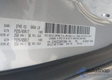 2019 Dodge Grand Caravan Gt z USA, uszkodzony, nr VIN 2C4RDGEG3KR716944